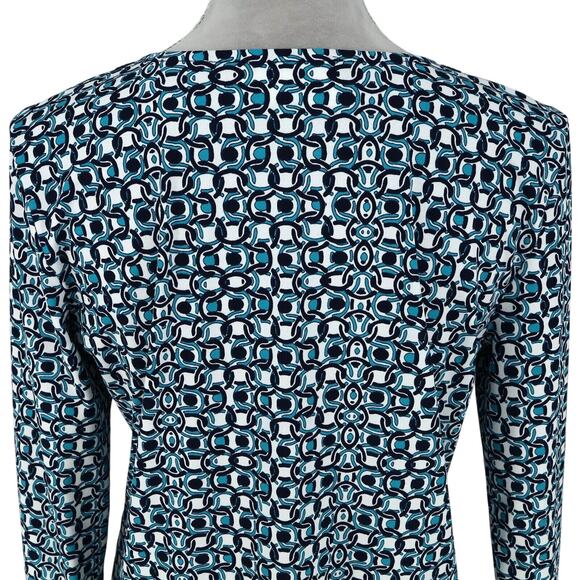 Pappagallo Top Womens Small Blue White Trimmed Neck Tunic Blouse Stretch Knit - Picture 9 of 13